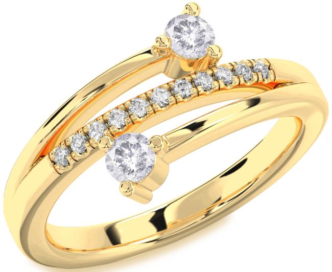 Salt & Pepper Diamond Gold Round Two Stone Ring