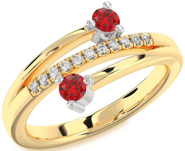 Diamond Ruby Gold Silver Round Two Stone Birthstone Ring