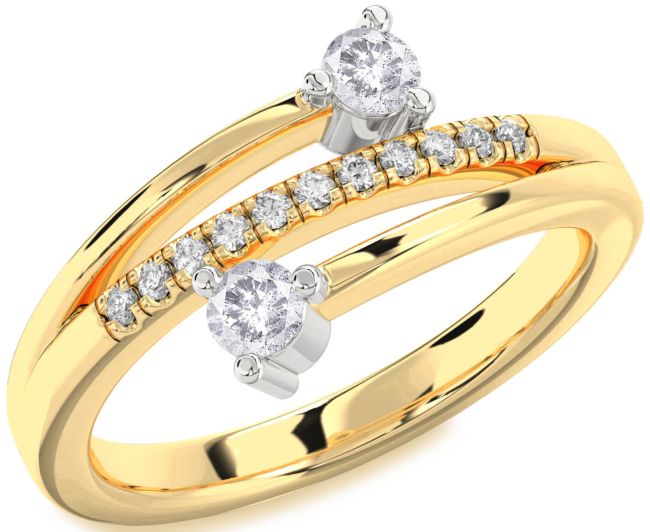 Salt & Pepper Diamond Gold Silver Round Two Stone Ring