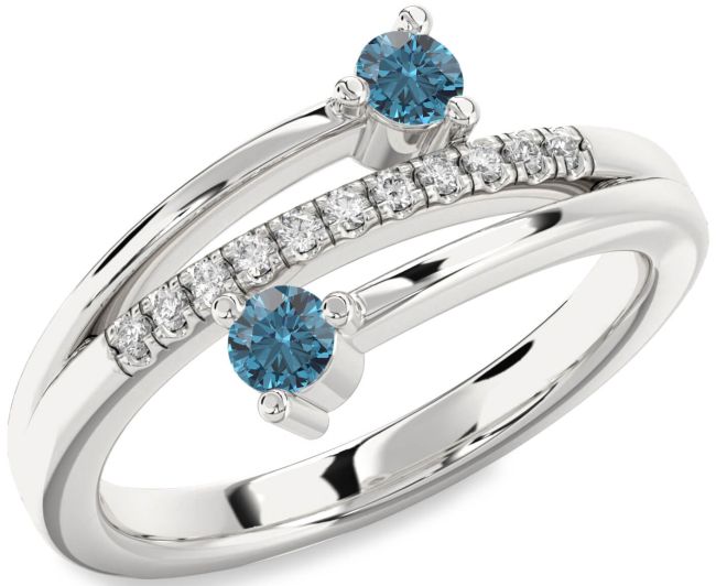Blue Diamond Silver Round Two Stone Ring