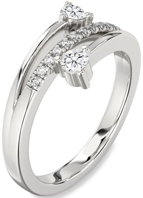 Lab Diamond Silver Round Two Stone Ring