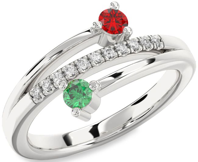 Diamond Silver Round Two Stone Promise Ring
