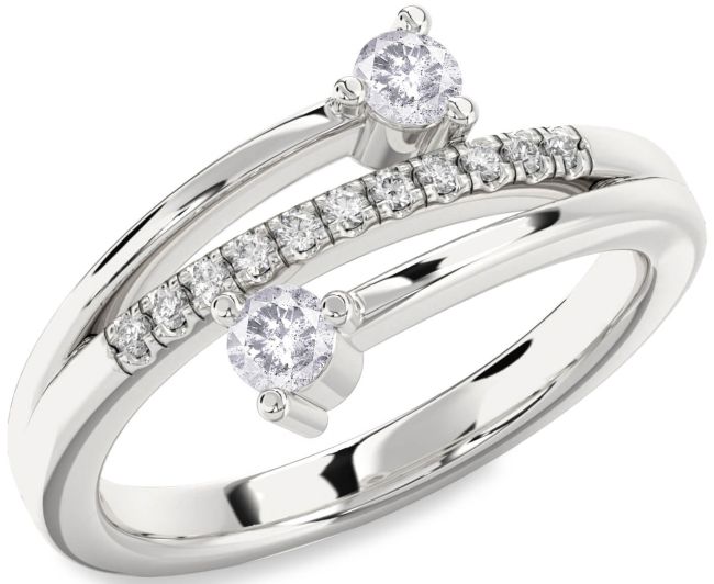 Salt & Pepper Diamond Silver Round Two Stone Ring