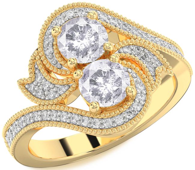 Salt & Pepper Diamond Gold Silver Round Two Stone Ring