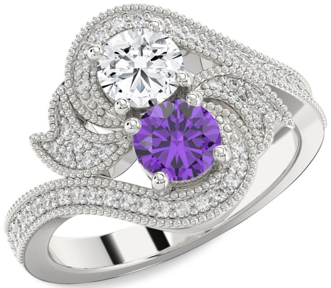 Diamond Silver Round Two Stone Promise Ring