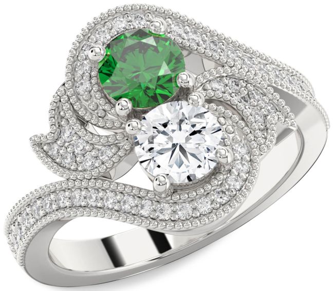 Diamond Silver Round Two Stone Promise Ring