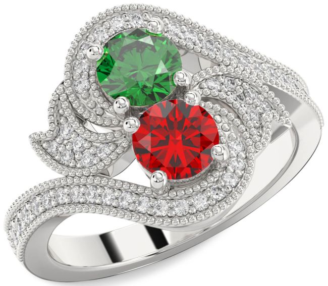 Diamond Silver Round Two Stone Promise Ring