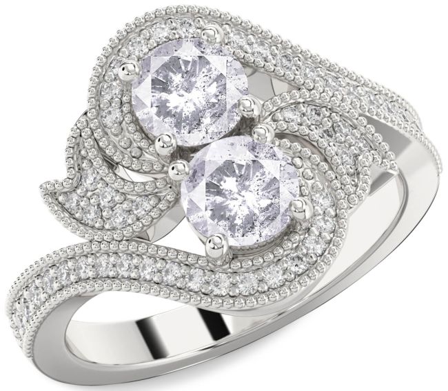 Salt & Pepper Diamond Silver Round Two Stone Ring