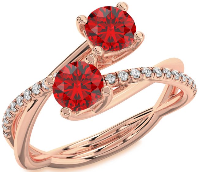 Diamond Ruby Rose Gold Round Two Stone Birthstone Ring