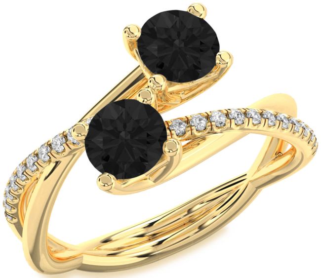 Black Diamond Gold Round Two Stone Ring