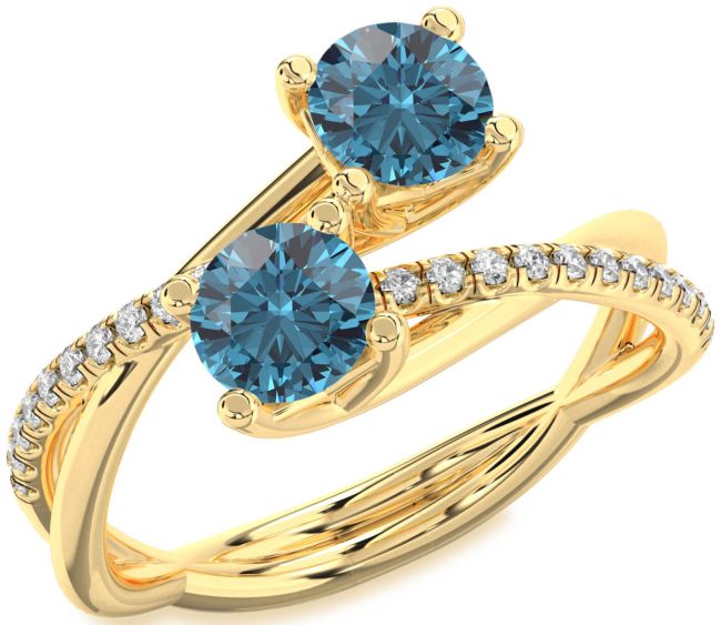 Blue Diamond Gold Round Two Stone Ring