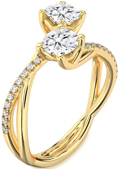 Lab Diamond Gold Silver Round Two Stone Ring