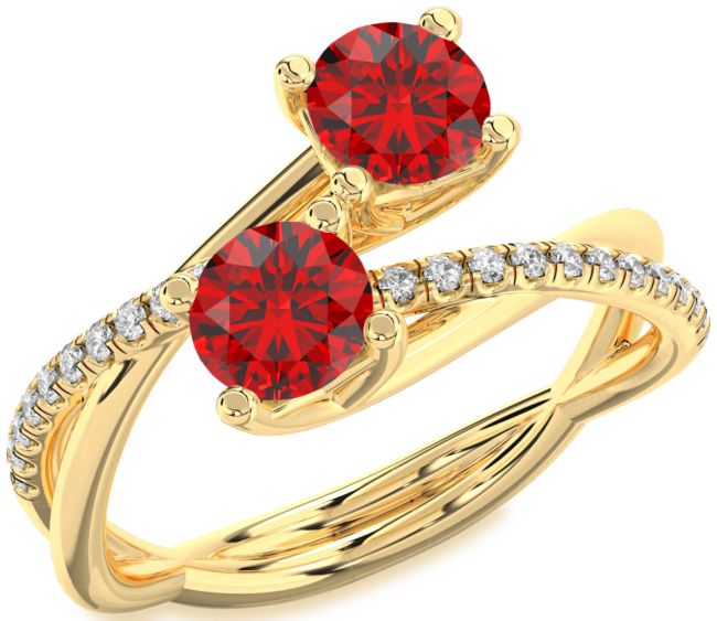 Diamond Ruby Gold Silver Round Two Stone Birthstone Ring