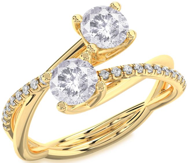 Salt & Pepper Diamond Gold Round Two Stone Ring