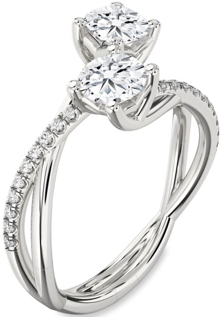 Lab Diamond Silver Round Two Stone Ring
