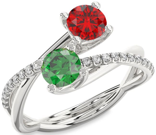 Diamond Silver Round Two Stone Promise Ring