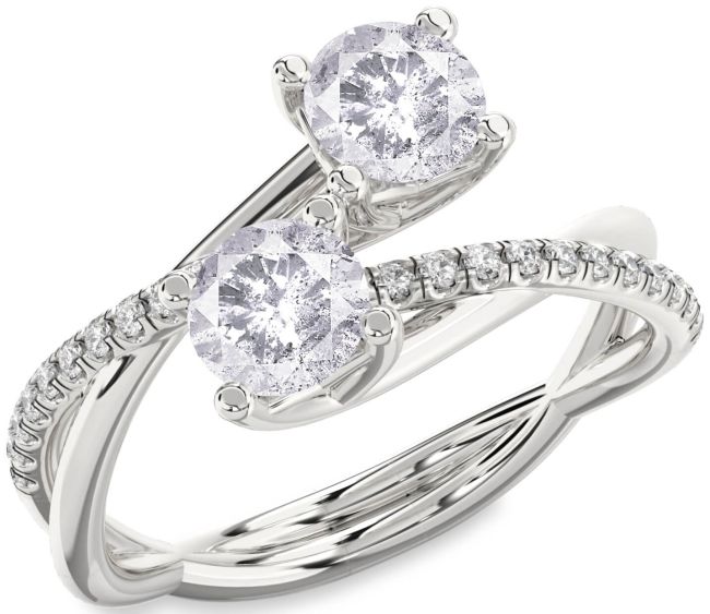 Salt & Pepper Diamond Silver Round Two Stone Ring