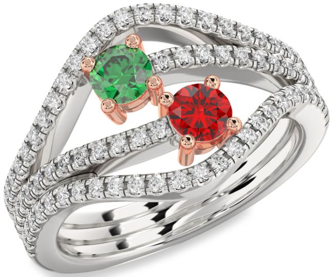 Diamond Platinum & Rose Gold Round Two Stone Pave Promise Ring