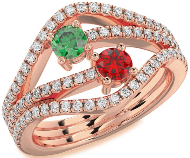 Diamond Rose Gold Silver Round Two Stone Pave Promise Ring