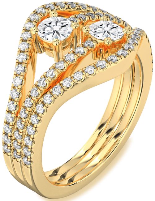Lab Diamond Gold Round Two Stone Pave Ring