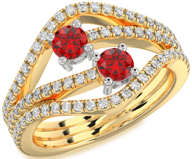 Diamond Ruby Gold Silver Round Two Stone Pave Birthstone Ring