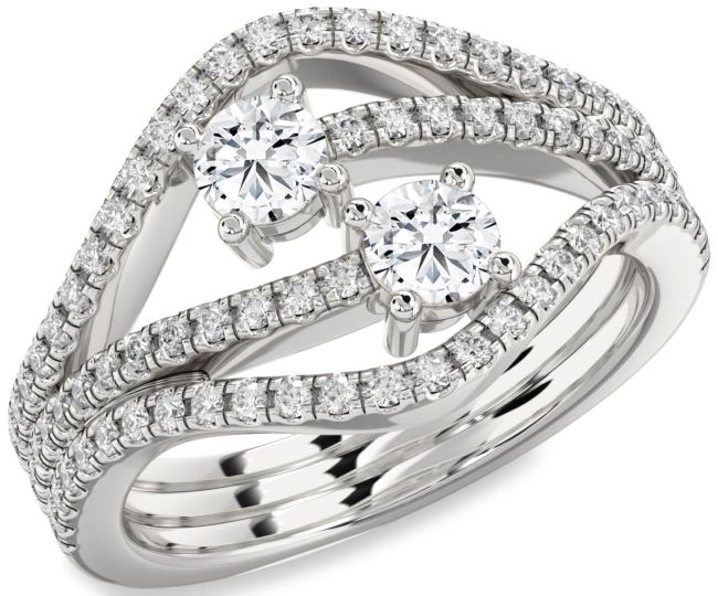 Diamond Platinum Round Two Stone Pave Ring