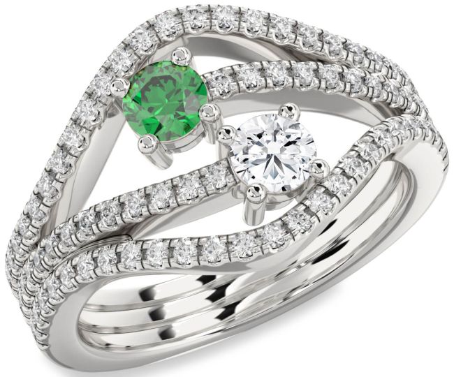 Diamond Silver Round Two Stone Pave Promise Ring