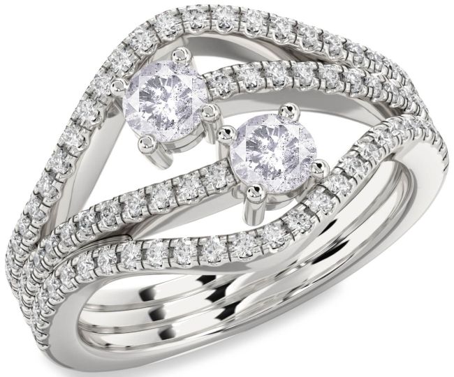 Salt & Pepper Diamond Silver Round Two Stone Pave Ring