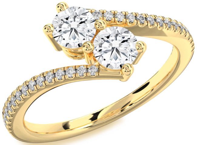 Diamond Gold Silver Round Two Stone Pave Ring