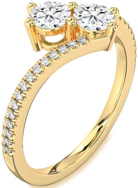 Lab Diamond Gold Round Two Stone Pave Ring