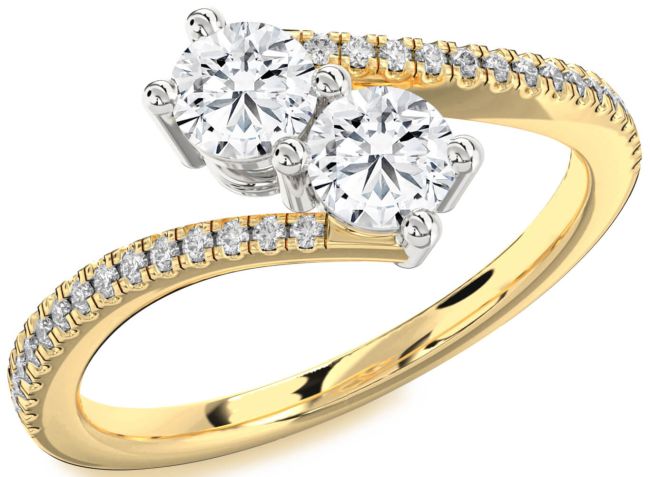 Diamond Gold Silver Round Two Stone Pave Ring