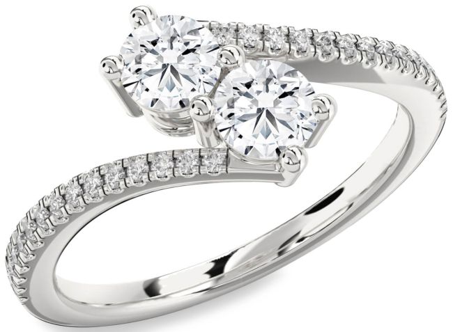 Diamond Platinum Round Two Stone Pave Ring