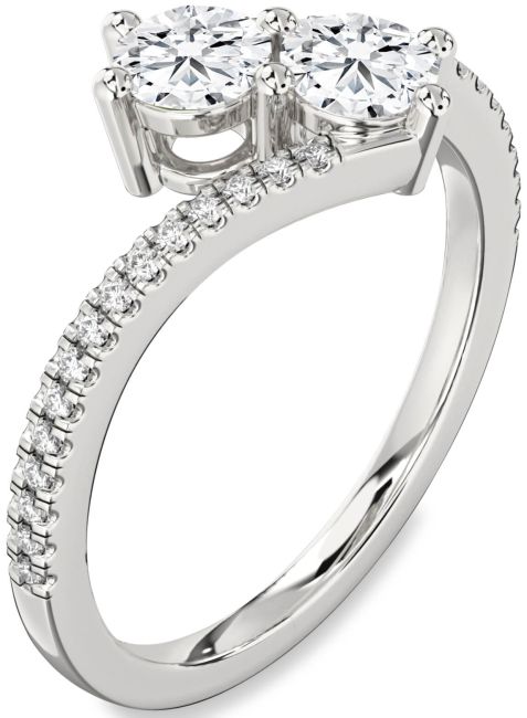 Lab Diamond Silver Round Two Stone Pave Ring
