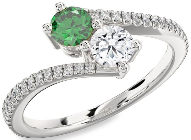 Diamond Platinum Round Two Stone Pave Promise Ring