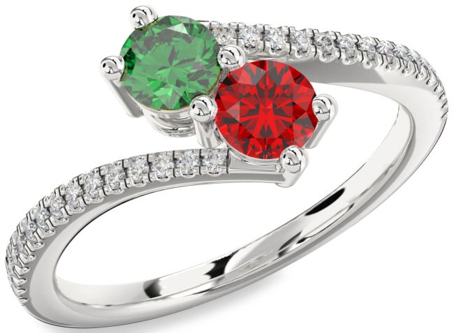 Diamond Silver Round Two Stone Pave Promise Ring