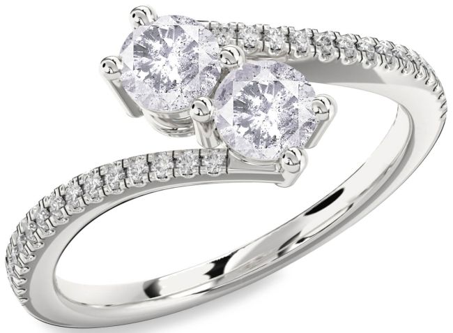 Salt & Pepper Diamond Silver Round Two Stone Pave Ring