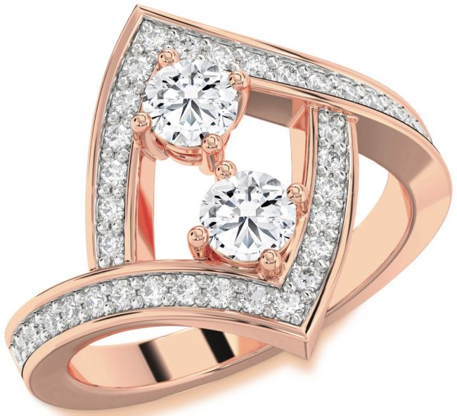 Diamond Rose Gold Round Two Stone Pave Ring