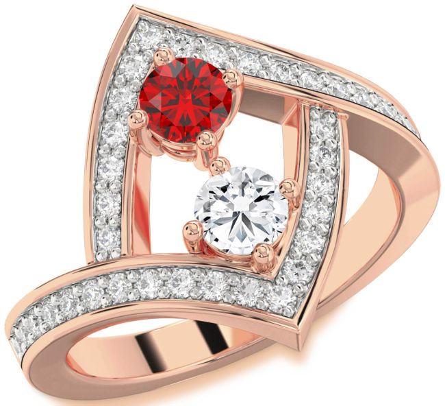 Diamond Rose Gold Round Two Stone Pave Promise Ring