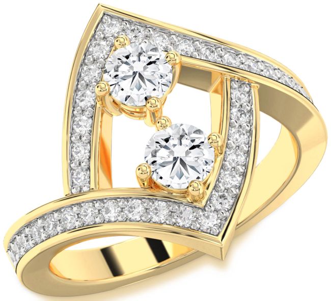 Diamond Gold Round Two Stone Pave Ring