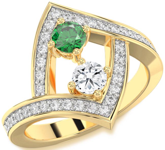 Diamond Gold Round Two Stone Pave Promise Ring