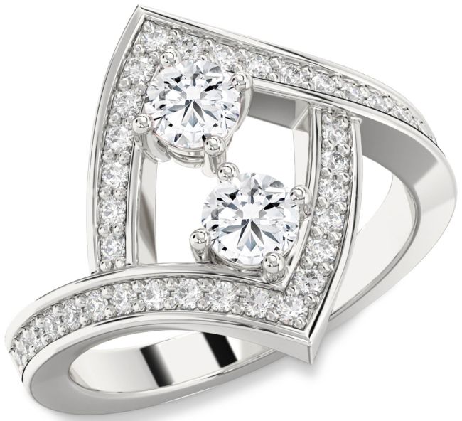Diamond Platinum Round Two Stone Pave Ring