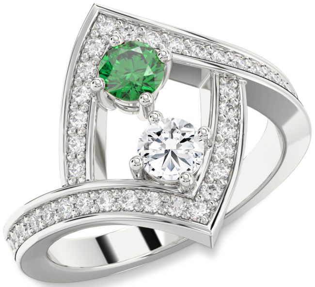 Diamond Silver Round Two Stone Pave Promise Ring