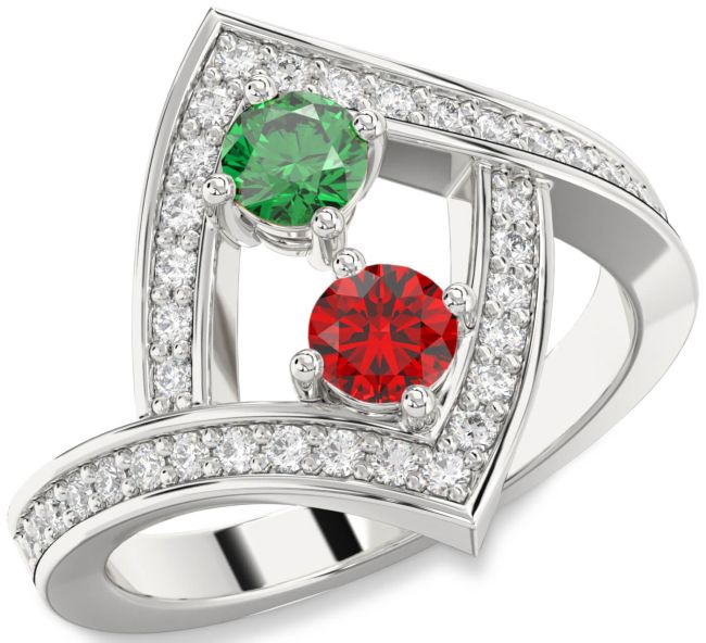Diamond Silver Round Two Stone Pave Promise Ring