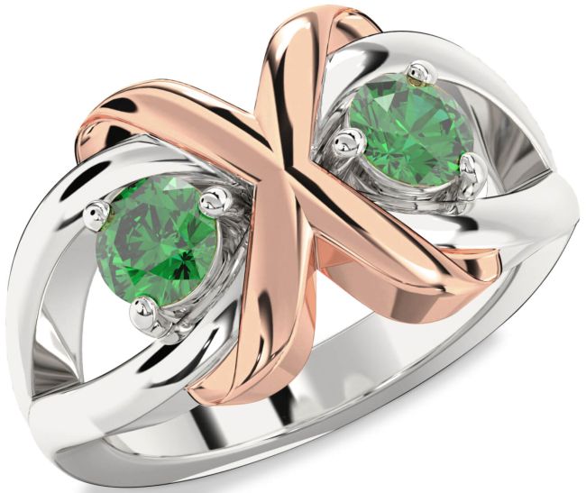 Emerald Platinum & Rose Gold Round Two Stone Birthstone Ring