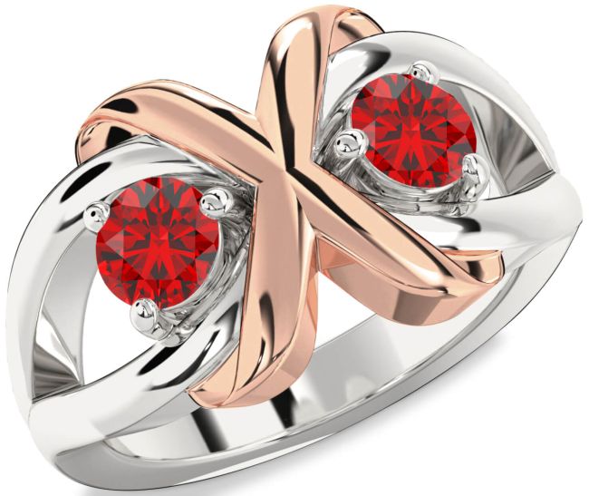 Ruby Platinum & Rose Gold Round Two Stone Birthstone Ring