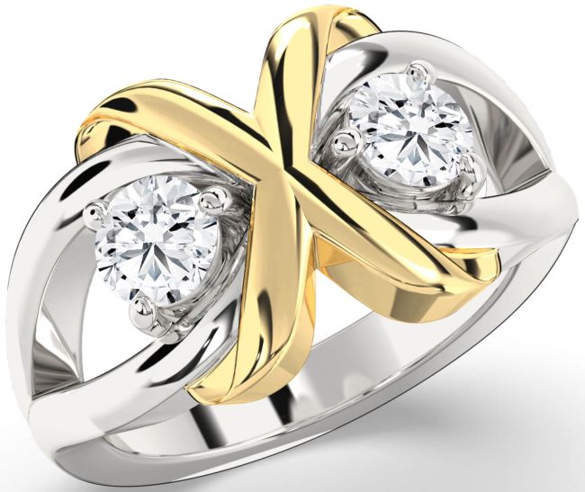 Diamond Gold Silver Round Two Stone Ring