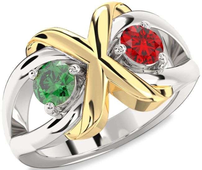 Gold Silver Round Two Stone Promise Ring