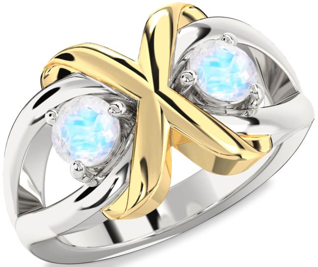 Moonstone Gold Silver Round Two Stone Ring