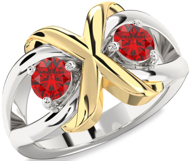 Ruby Gold Silver Round Two Stone Birthstone Ring