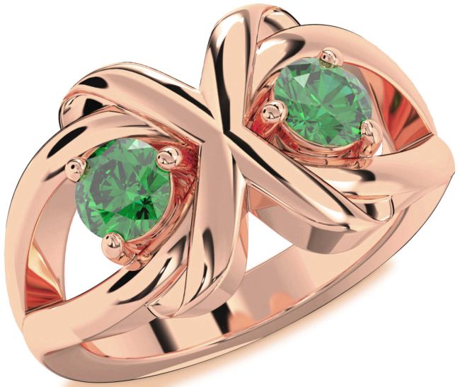 Emerald Rose Gold Round Two Stone Birthstone Ring